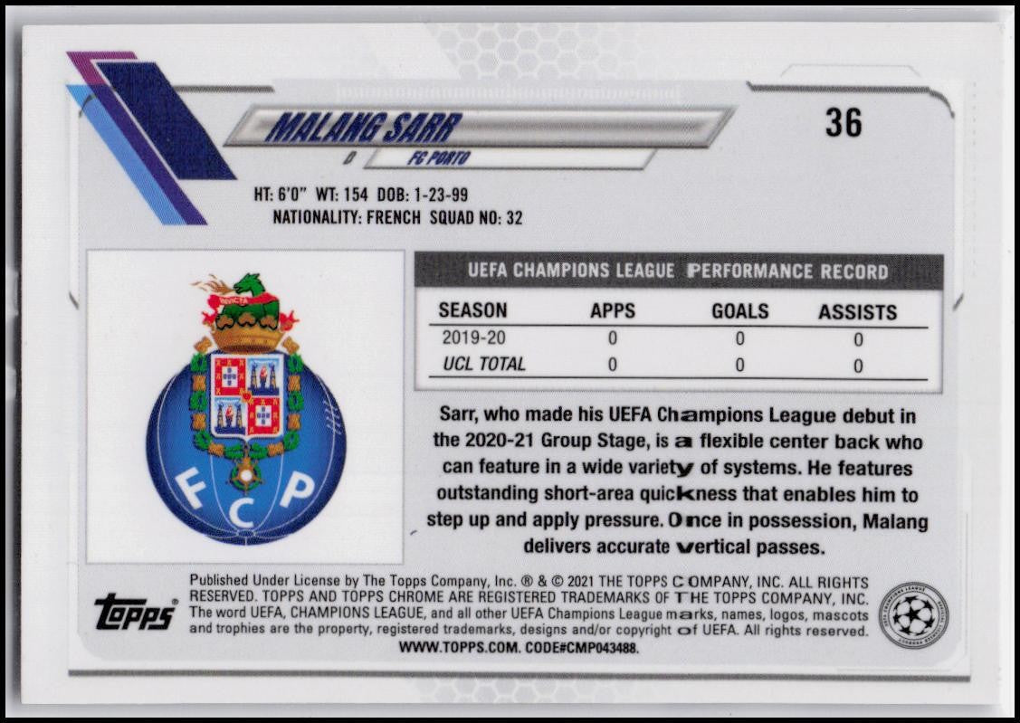 2020-21 Topps Chrome UEFA Champions League #36 Malang Sarr