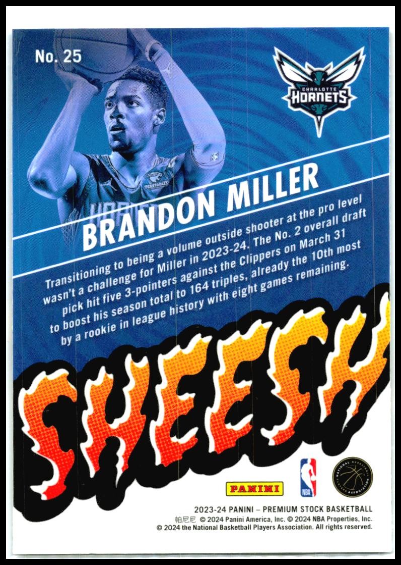 2023-24 Hoops Premium Stock Sheesh #25 Brandon Miller Charlotte Hornets