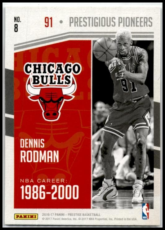 2016-17 Panini Prestige Prestigious Pioneers #8 Dennis Rodman Chicago Bulls