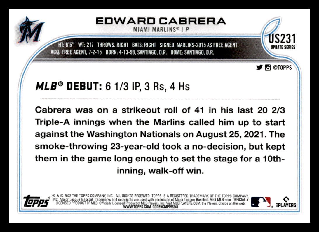 2022 Topps Updated #US231 Edward Cabrera