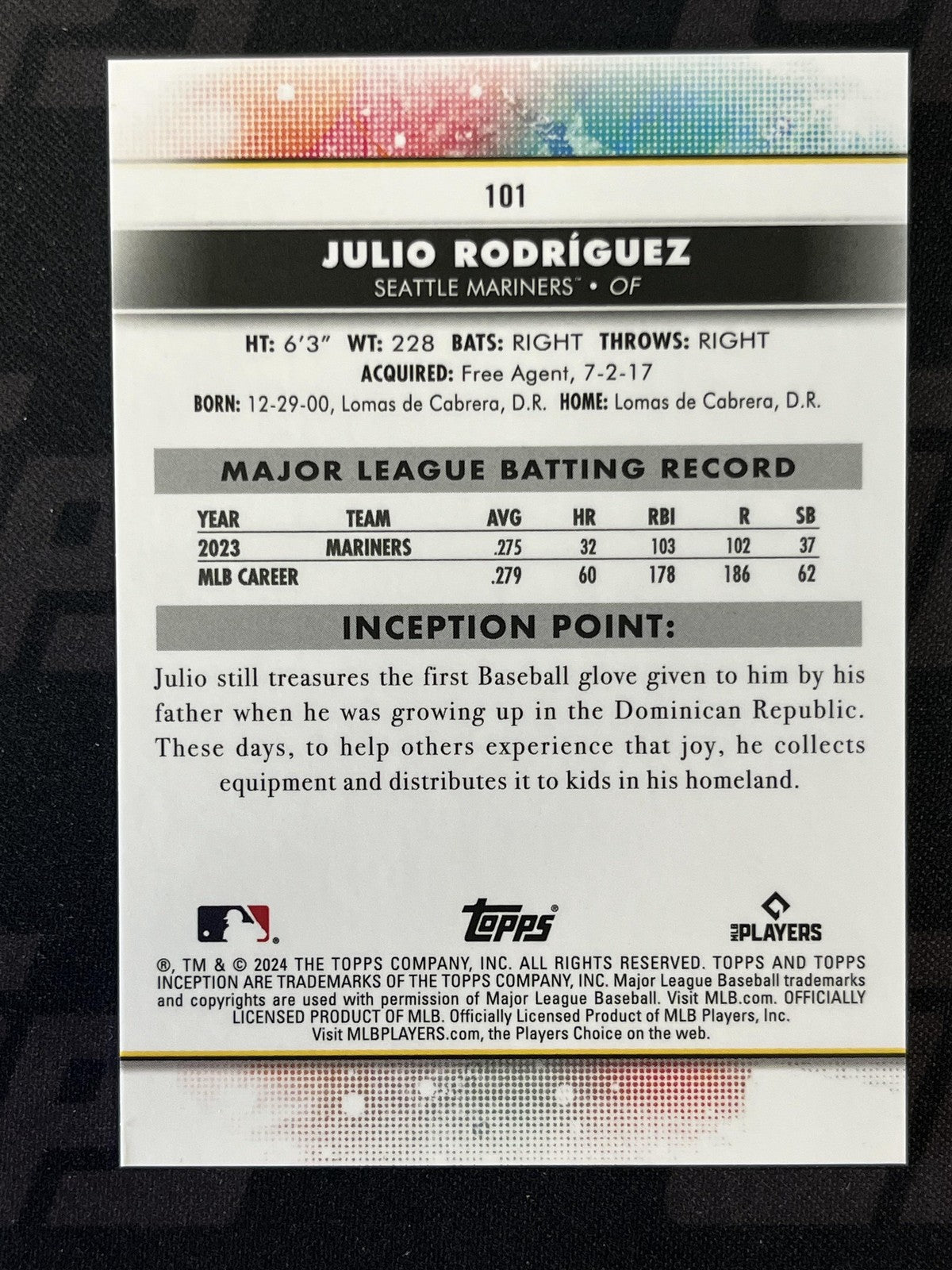 2024 Topps Inception "X" SP #181 Julio Rodríguez Seattle Mariners