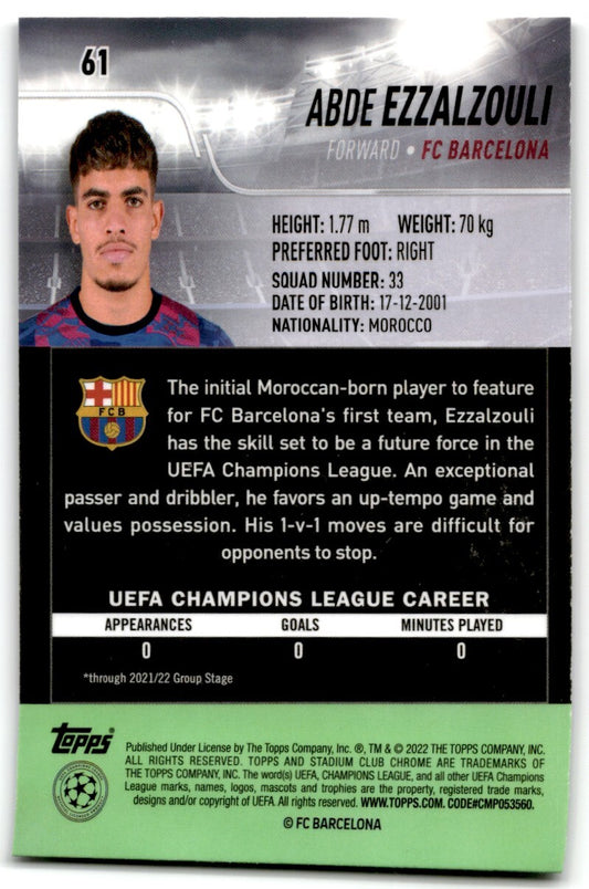 2022 Stadium Club Chrome Abde Ezzalzoui FC Barcelona #61