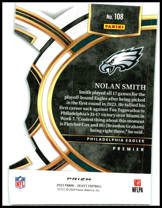 2023 Panini Select Red and Blue Prizms Die Cuts #108 Nolan Smith Eagles