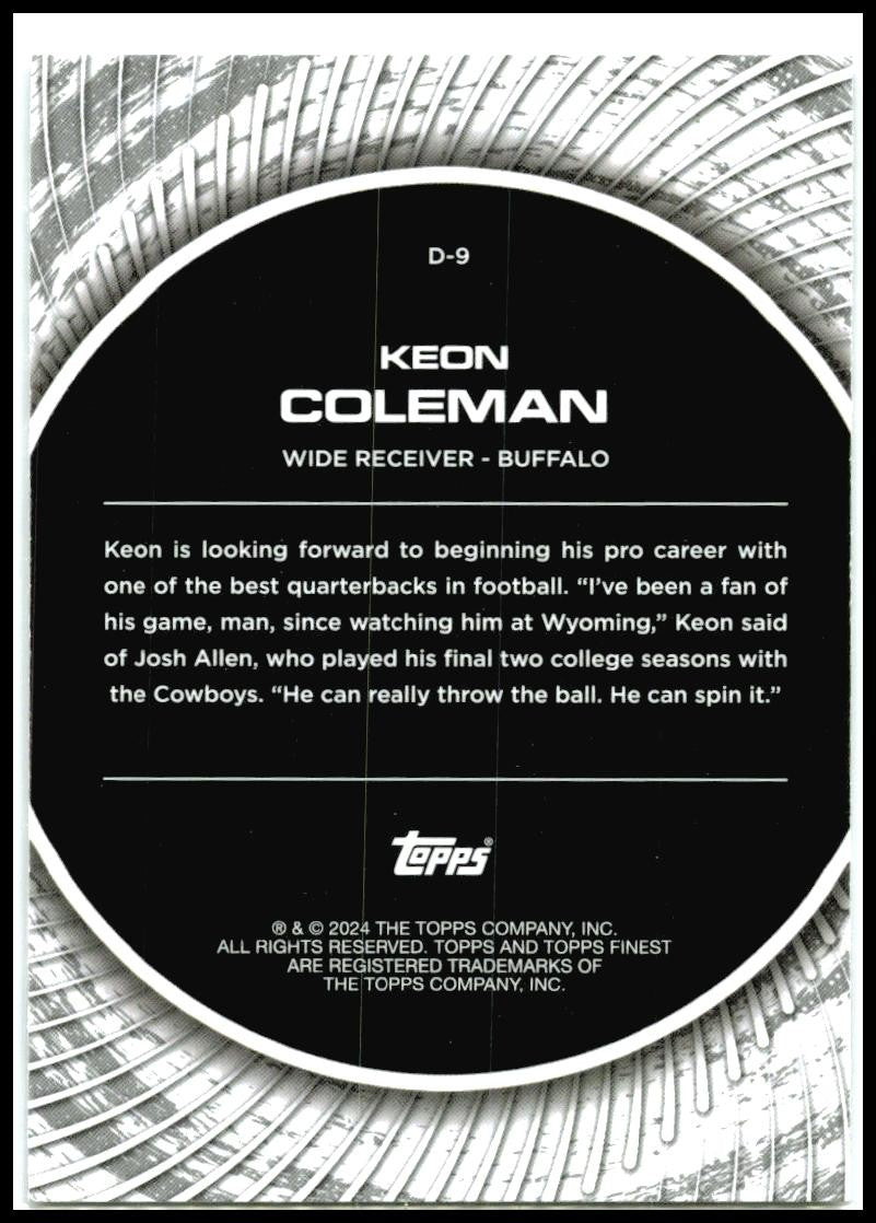2024 Finest Debuts #D-9 Keon Coleman Buffalo Bills