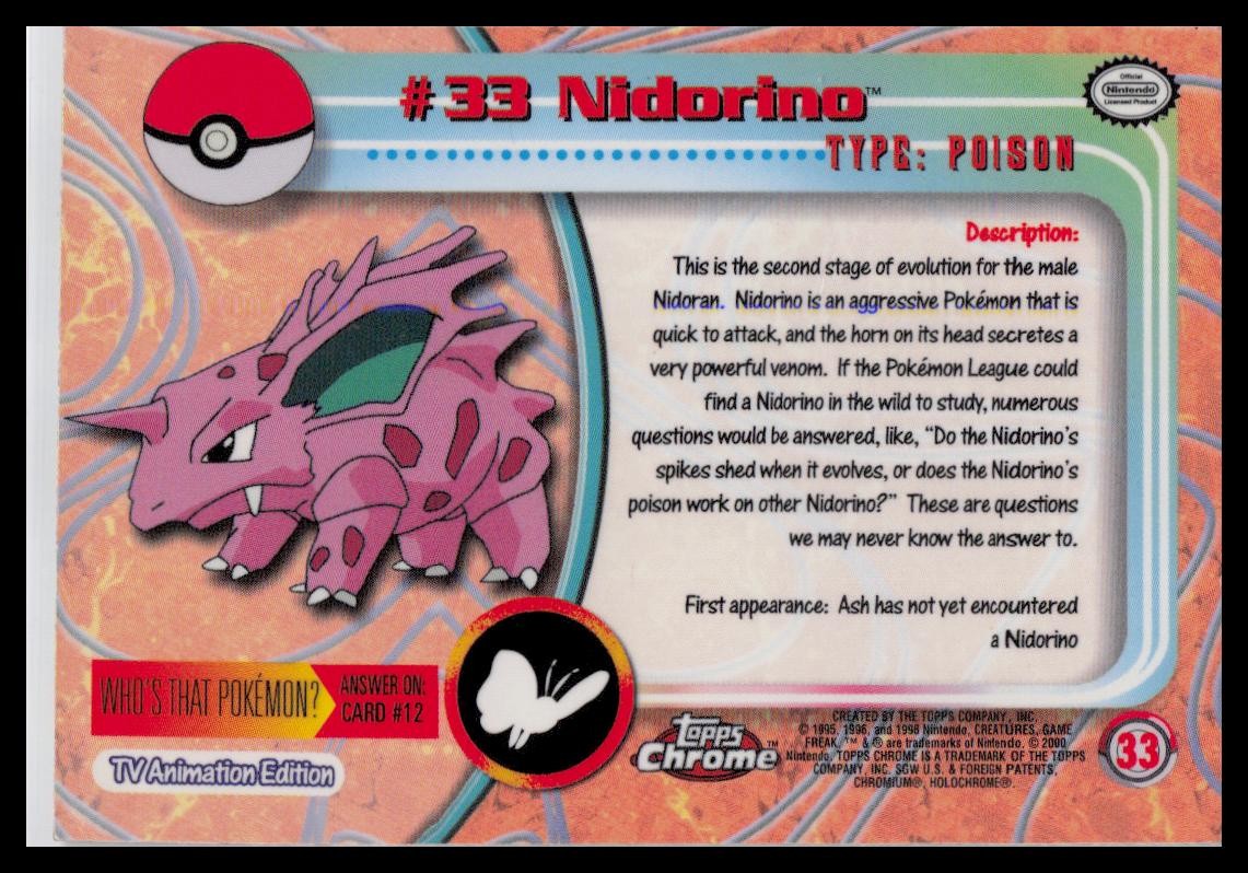 2000 Topps Chrome Pokemon #33 Nidorino