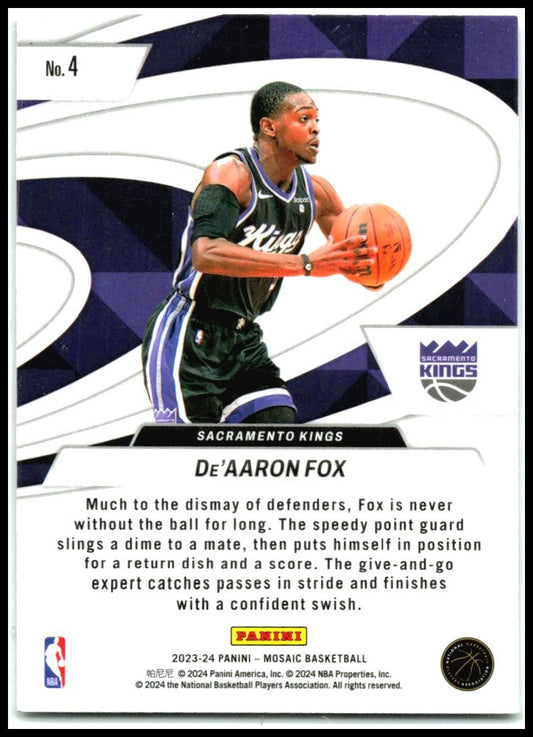 2023-24 Panini Mosaic Give and Go #4 De'Aaron Fox Sacramento Kings