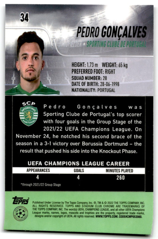 2022 Topps Stadium Club Chrome UCL Pedro Goncalves Rookie Sporting Clube de