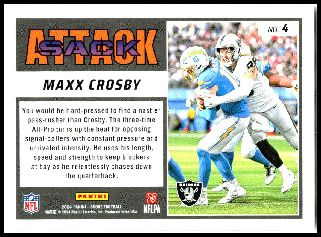 2024 Score Sack Attack Purple #4 Maxx Crosby Las Vegas Raiders