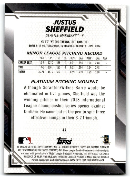 2019 Bowman Platinum Justus Sheffield New York Yankees #47