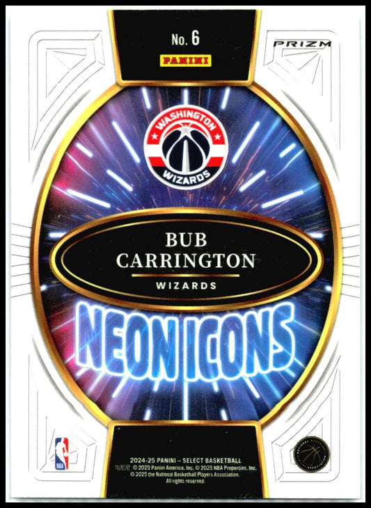 2024-25 Panini Select Neon Icons Silver Prizms #6 Bub Carrington Wizards