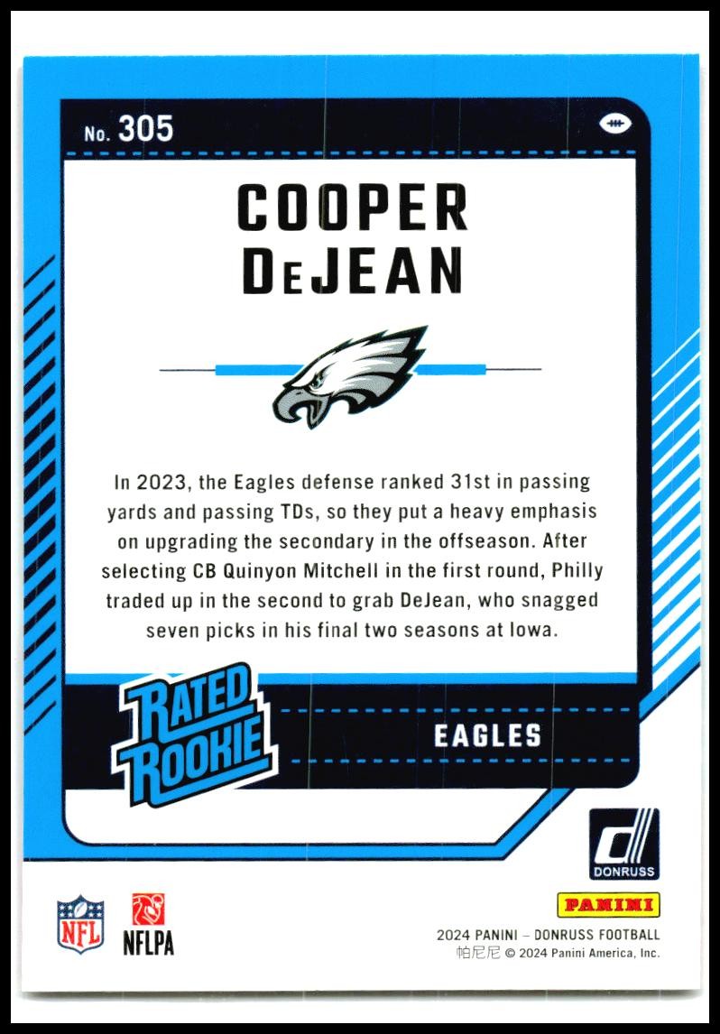 2024 Donruss Press Proof Red #305 Cooper DeJean Rookie Philadelphia Eagles