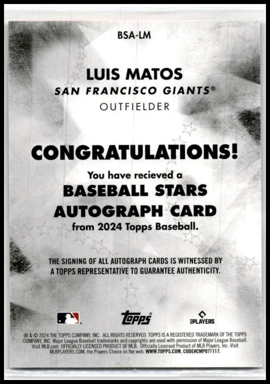 2024 Topps Baseball Stars Autographs (Series One) #BSA-LM Luis Matos Auto Giants