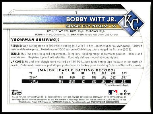 2025 Bowman #7 Bobby Witt Jr. Kansas City Royals