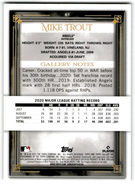 2021 Topps Gallery Mike Trout Los Angeles Angels #51
