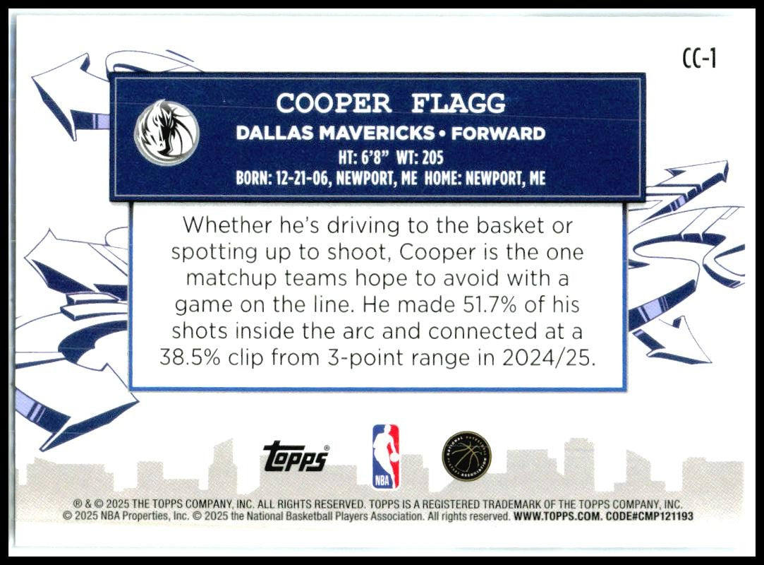 2025-26 Topps Clutch City Prospects #CC-1 Cooper Flagg Dallas Mavericks