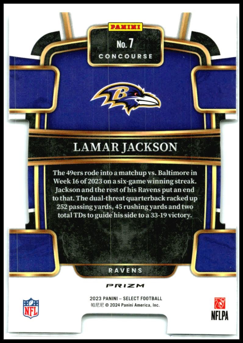 2023 Panini Select Silver Prizms Die Cuts #7 Lamar Jackson Baltimore Ravens