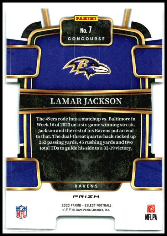 2023 Panini Select Silver Prizms Die Cuts #7 Lamar Jackson Baltimore Ravens