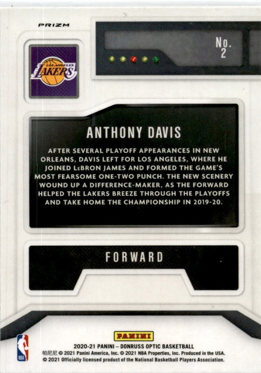 2020-21 Donruss Optic T-Minus 3...2...1 Holo #2 Anthony Davis Los Angeles Lakers