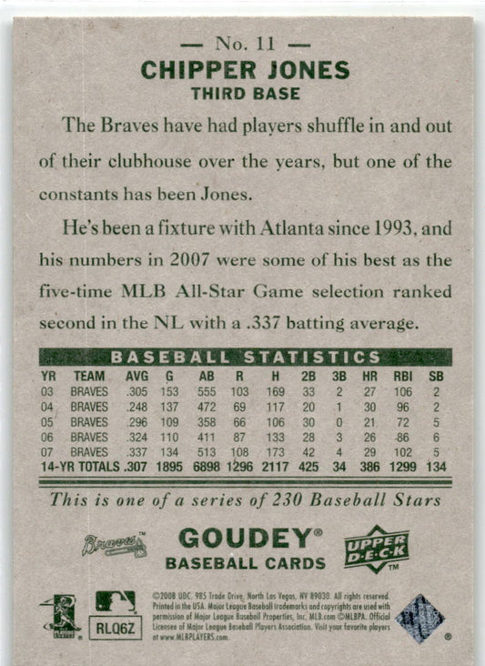 2008 Upper Deck Goudey #11 Chipper Jones Atlanta Braves