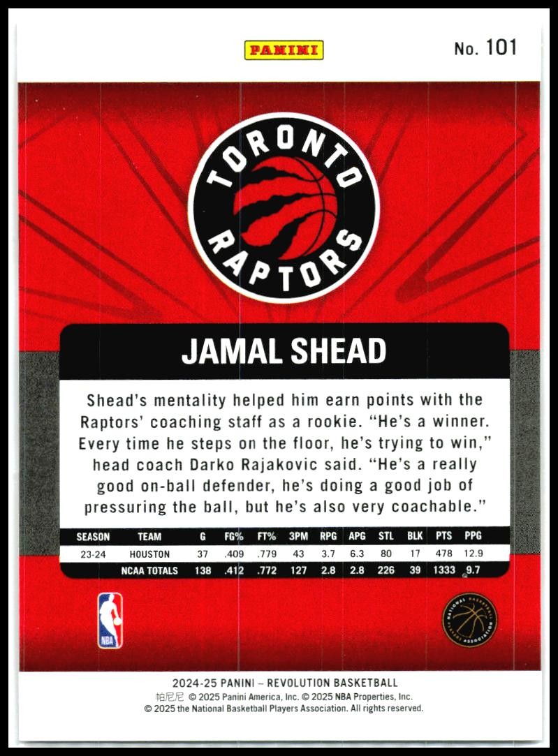 2024-25 Panini Revolution #101 Jamal Shead Rookie Toronto Raptors