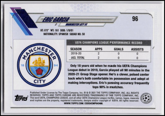 2020-21 Topps Chrome UEFA Champions League #96 Eric Garcia Pink X-Fractor