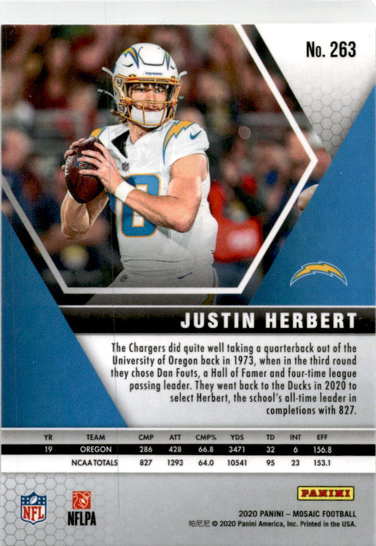 2020 Panini Mosaic NFL Debut #263 Justin Herbert RC Los Angeles Chargers