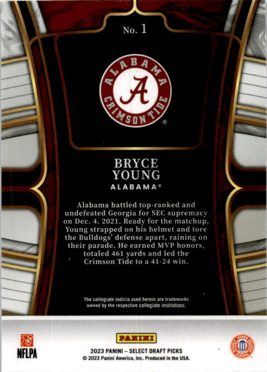 2023 Panini Select Draft Picks #1 Bryce Young Carolina Panthers / Crimson Tide