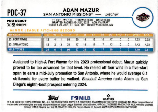 2024 Topps Chrome Pro Debut #PDC-37 Adam Mazur
