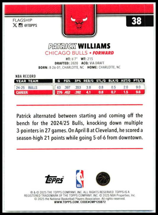 2025-26 Topps Gold #38 Patrick Williams #/2025 Chicago Bulls