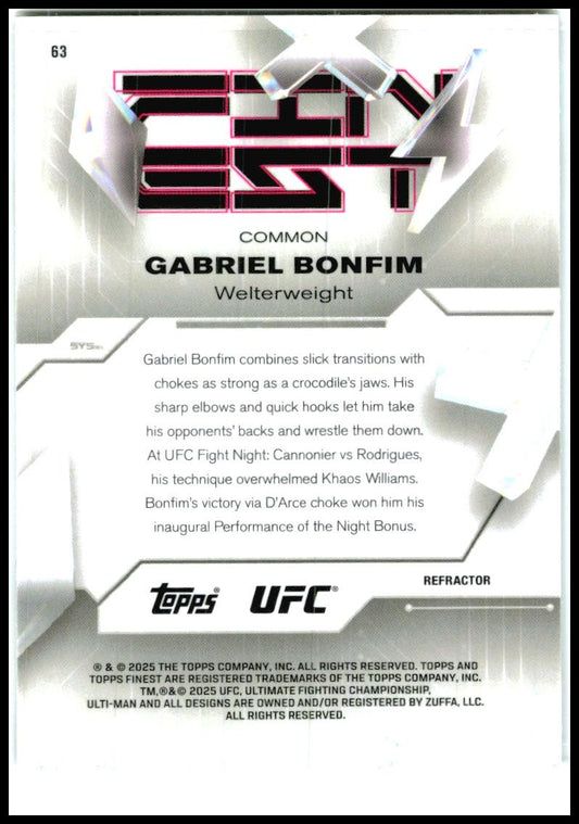 2025 Topps Finest UFC Common Refractor #63 Gabriel Bonfim