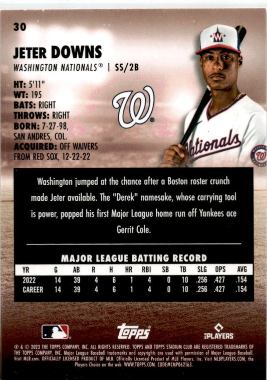 2023 Stadium Club Black Foil #30 Jeter Downs Rookie Washington Nationals