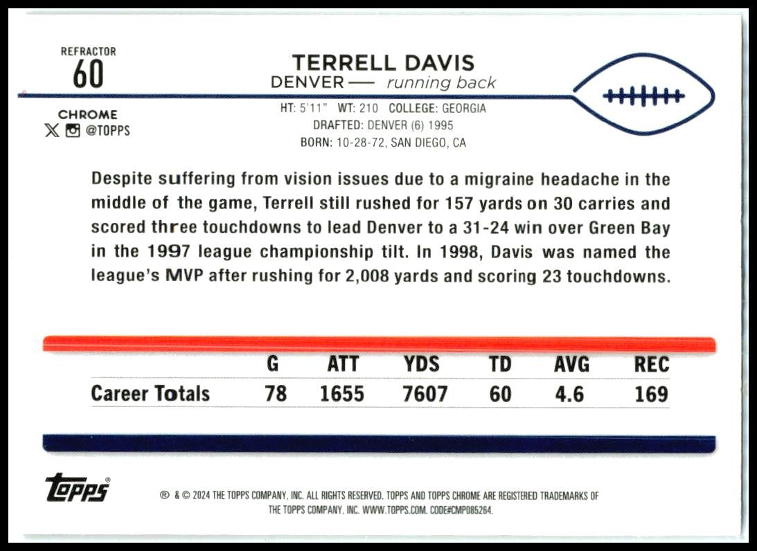 2024 Topps Chrome Refractor #60 Terrell Davis Denver Broncos