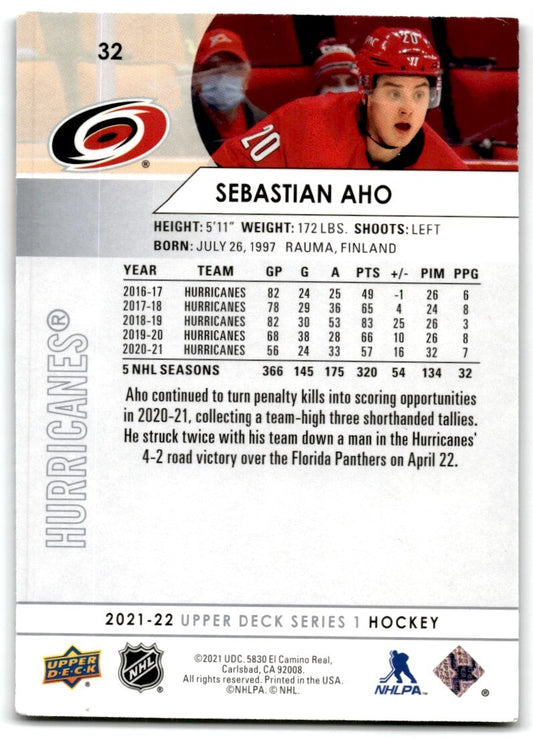 2021-22 Upper Deck Sebastian Aho Carolina Hurricanes #32