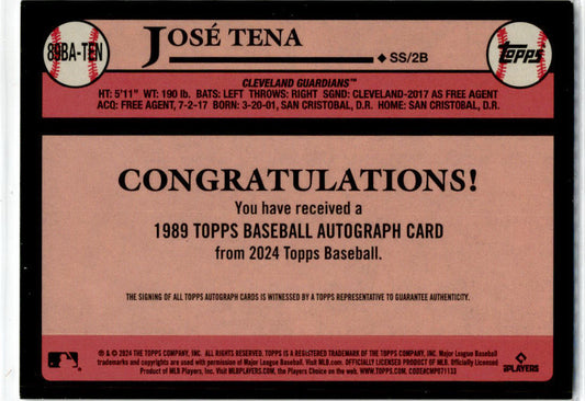2024 Topps 1989 Topps Auto #89BA-TEN Jose Tena