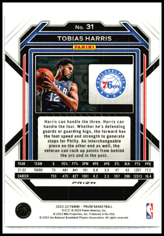 2022-23 Panini Prizm Prizms Blue Wave #31 Tobias Harris Philadelphia 76ers