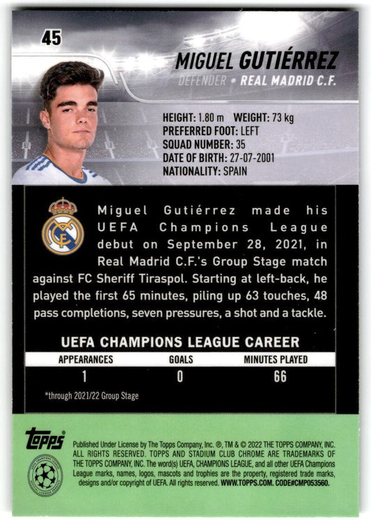 2022 Topps Stadium Club Chrome UCL Miguel Gutierrez Rookie Real Madrid CF #45