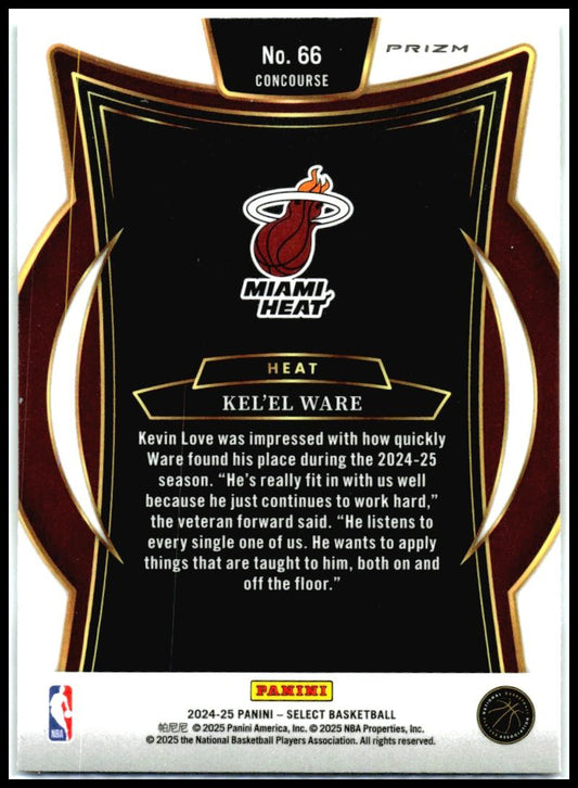 2024-25 Panini Select Green White Purple Prizm #66 Kel'el Ware Rookie Miami Heat
