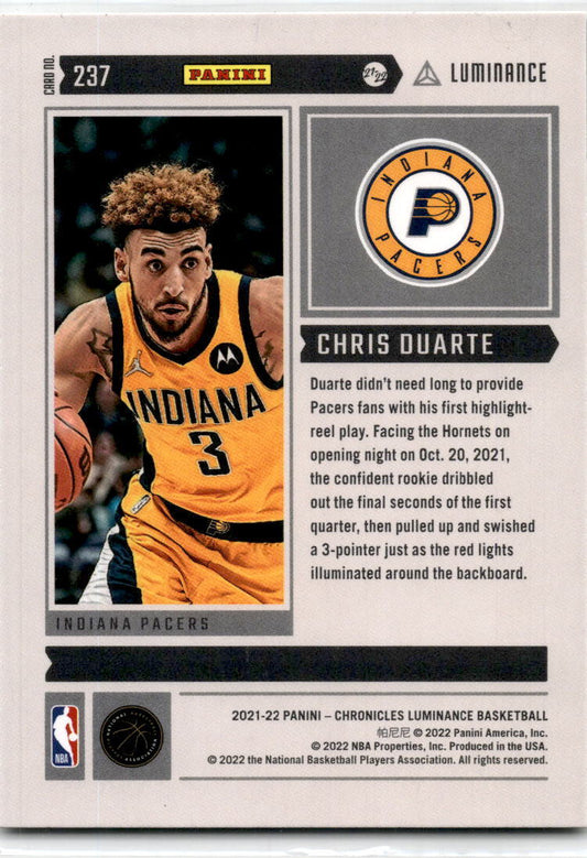 2021-22 Panini Chronicles Luminance #237 Chris Duarte Indiana Pacers