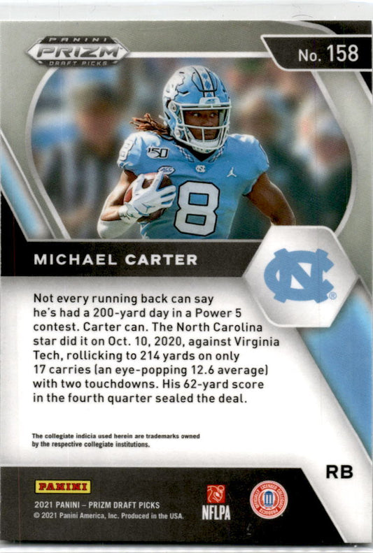 2021 Panini Prizm Draft Picks Collegiate #158 Michael Carter Tar Heels / Jet