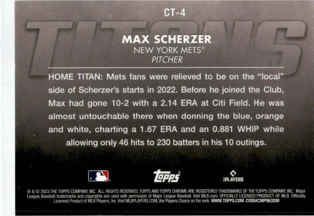 2023 Topps Chrome Titans #CT-4 Max Scherzer New York Mets
