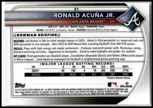 2025 Bowman Chrome Mojo #21 Ronald Acuna JR Braves