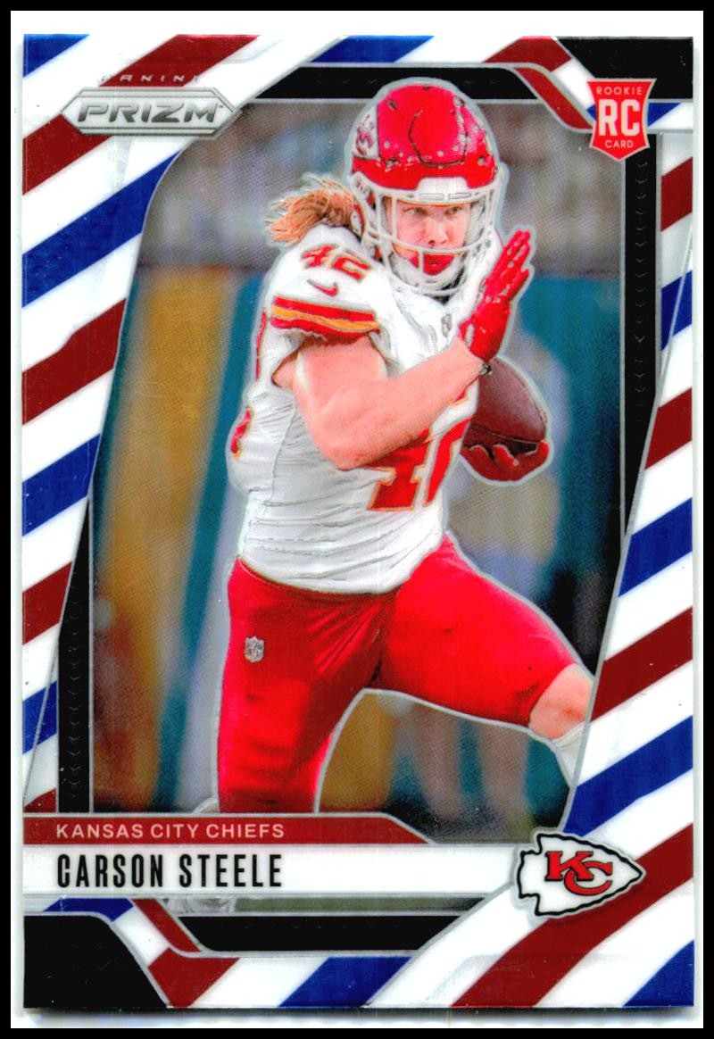 2024 Panini Prizm Red White and Blue #377 Carson Steele Rookie Chiefs