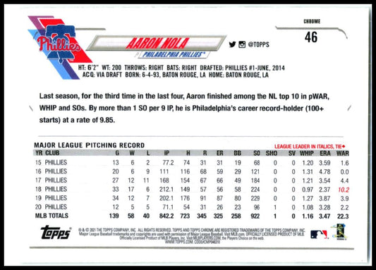 2021 Topps Chrome #46 Aaron Nola Philadelphia Phillies