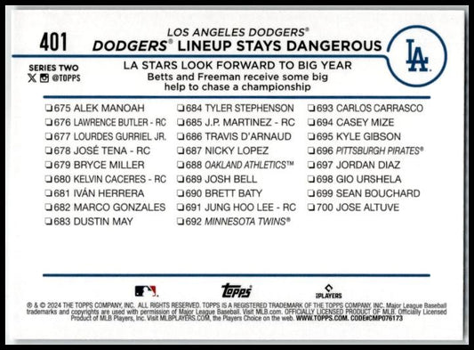 2024 Topps #401 Dodgers Lineup Stays Dangerous (Freeman / Betts) Dodgers