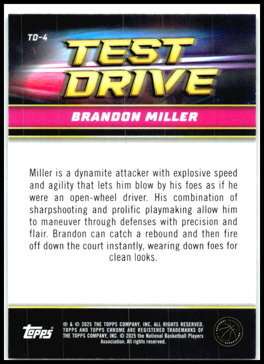 2024-25 Topps Chrome Test Drive #TD-4 Brandon Miller Charlotte Hornets