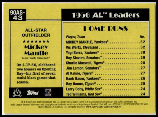 2025 Topps 1990 Topps 35th Anniversary All-Stars #90AS-43 Mickey Mantle Yankees
