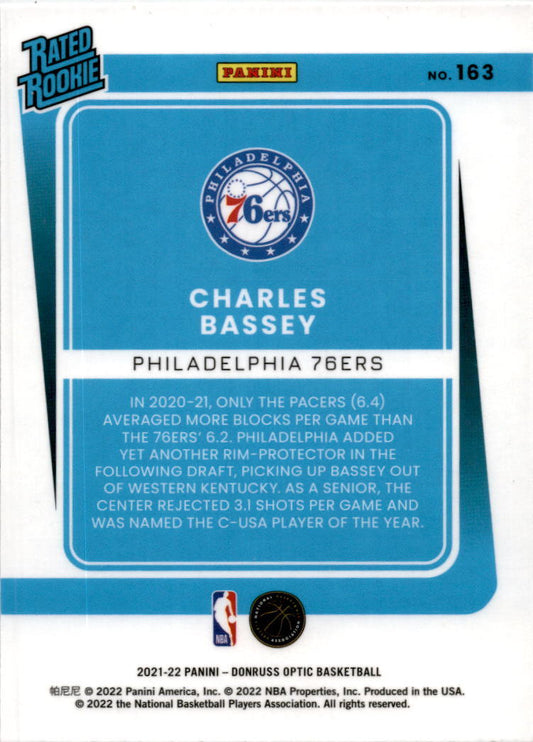 2021-22 Donruss Optic #163 Charles Bassey Rookie Philadelphia 76ers