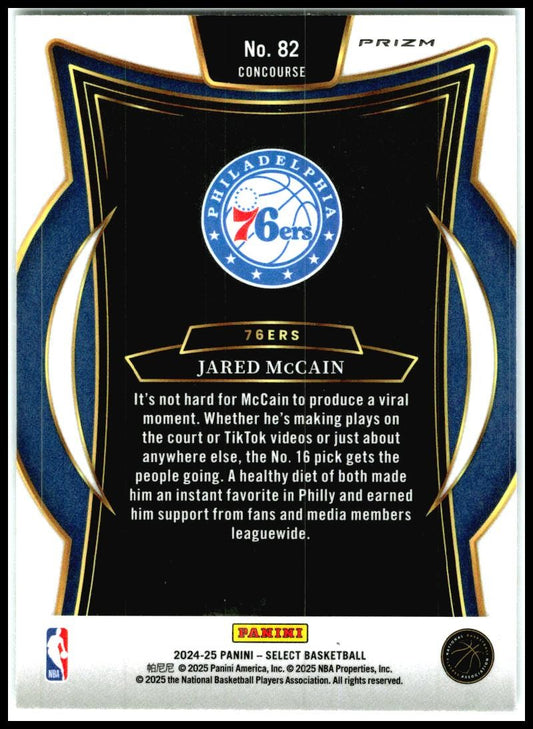 2024-25 Panini Select Silver Prizm #82 Jared McCain Rookie Philadelphia 76ers