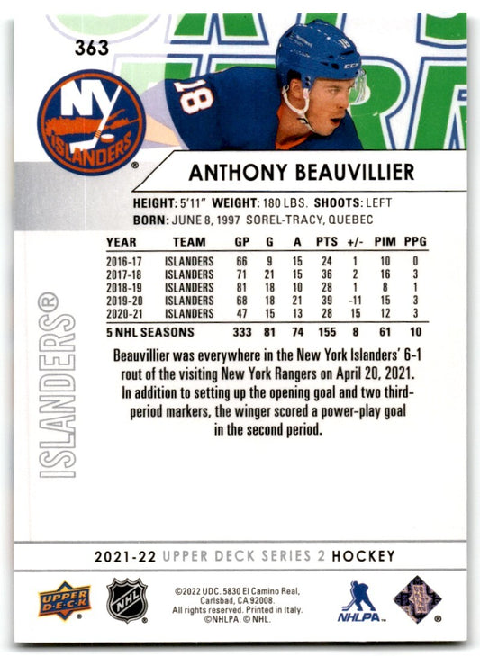 2021-22 Upper Deck Anthony Beauvillier New York Islanders #363