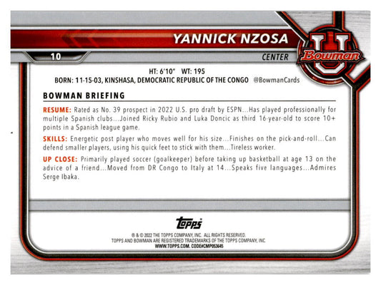 2021 Bowman University #10 Yannick Nzosa